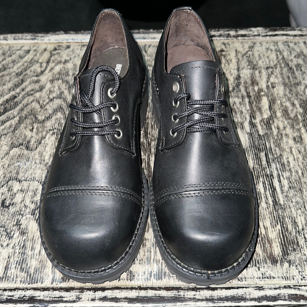 Vintage Bed Stu Platform Chunky Heel Black Leather … Gem